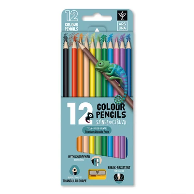 Ars Una háromszögletű színes ceruzakészlet hegyezővel, 12 színű
