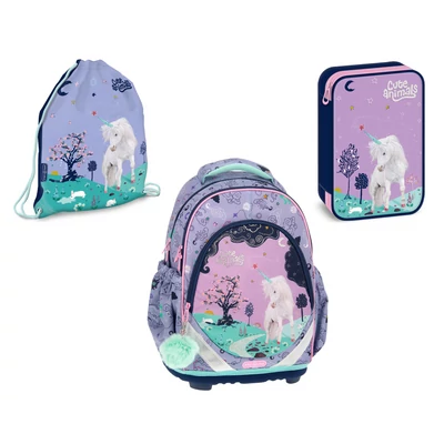Ars Una Cute Animals-Unicorn szett (anatómiai iskolatáska, tornazsák, tolltartó)