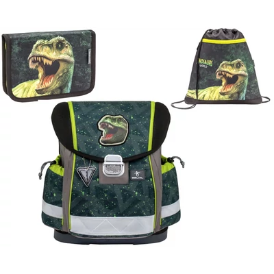 Belmil Dinosaur World + T-Rex szett (Belmil Classy merev falú iskolatáska, tornazsák, tolltartó)