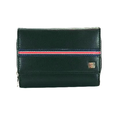 Bőr női pénztárca, patentos, díszcsíkos, fekete