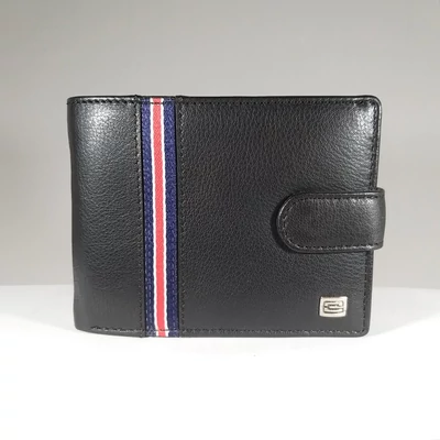 Bőr férfi pénztárca, patentos, díszcsíkos, fekete