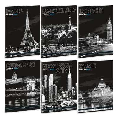 Ars Una Cities by night A/4 extra kapcsos füzet-négyzethálós 