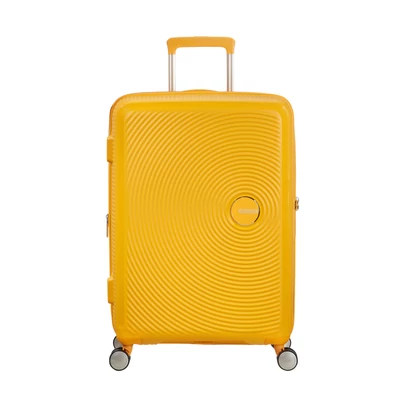 American Tourister Soundbox 4-kerekes keményfedeles bővíthető bőrönd 67 x 46.5 x 29/32 cm, sárga