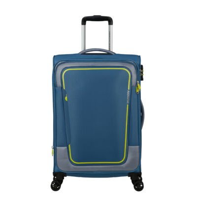 American Tourister Pulsonic Spinner 4-kerekes bővíthető bőrönd 68 x 44 x 27/30 cm, kék