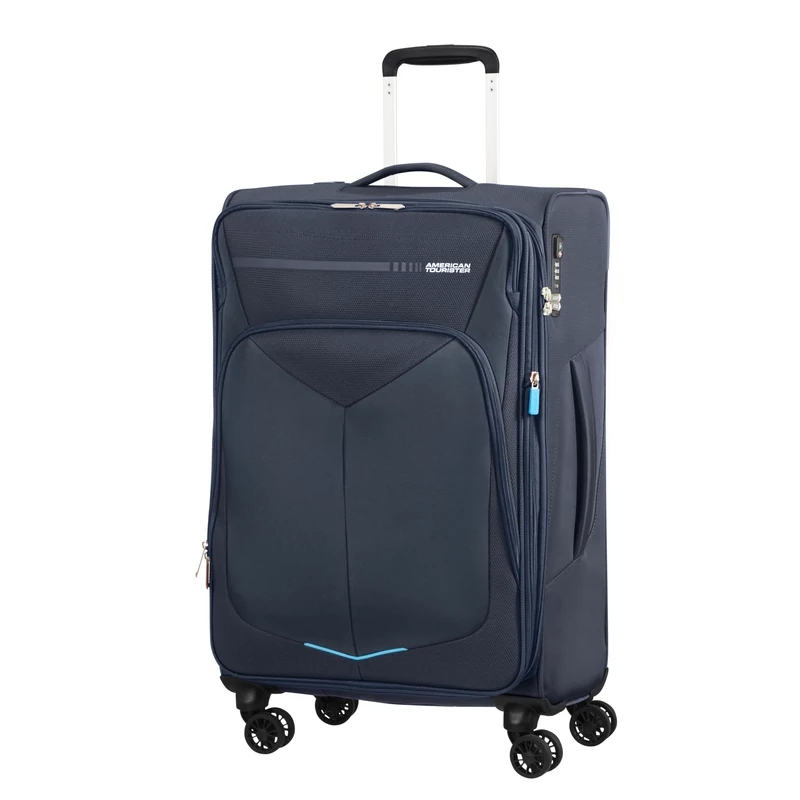 American Tourister Summerfunk 4-kerekes bővíthető bőrönd 68x42x28/30 cm, sötétkék