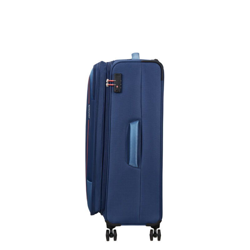 American Tourister Pulsonic Spinner 4-kerekes bővíthető bőrönd 81 x 49 x 31/34 cm, sötétkék