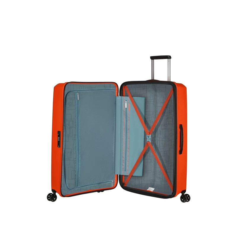 American Tourister AeroStep Spinner 4-kerekes keményfedeles bővíthető bőrönd 77 x 50 x 29/32 cm, narancs