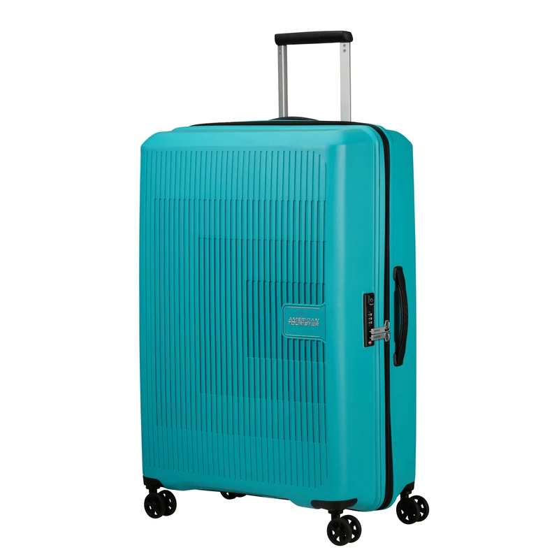 American Tourister AeroStep Spinner 4-kerekes keményfedeles bővíthető bőrönd 77 x 50 x 29/32 cm, türkiz
