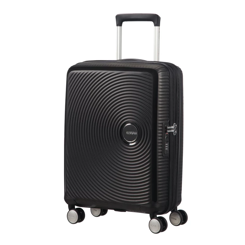 American Tourister Soundbox 4-kerekes keményfedeles bővíthető kabin bőrönd 55x40x20/23 cm, fekete