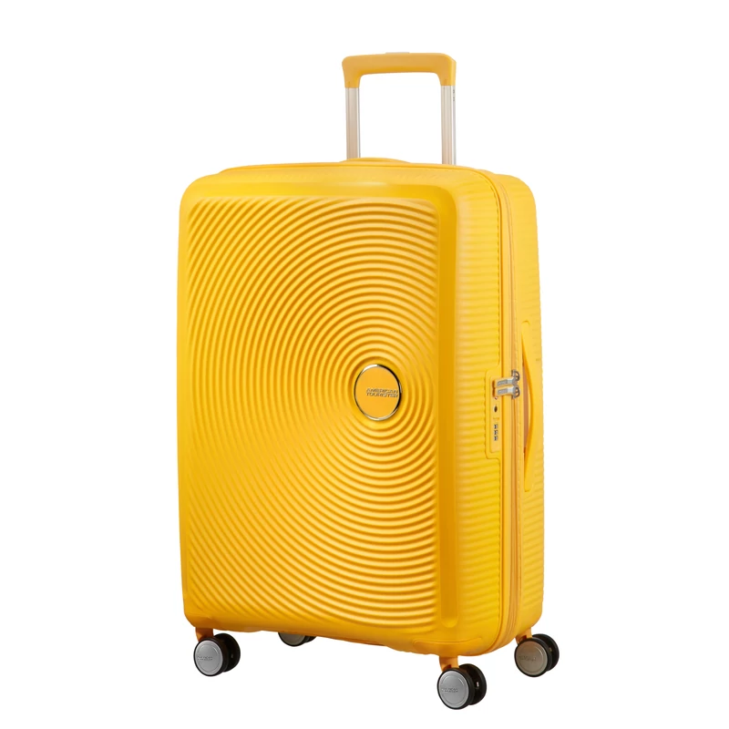 American Tourister Soundbox 4-kerekes keményfedeles bővíthető bőrönd 67 x 46.5 x 29/32 cm, sárga