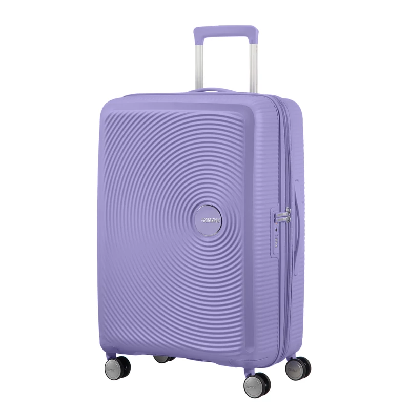 American Tourister Soundbox 4-kerekes keményfedeles bővíthető bőrönd 67 x 46.5 x 29/32 cm, lila