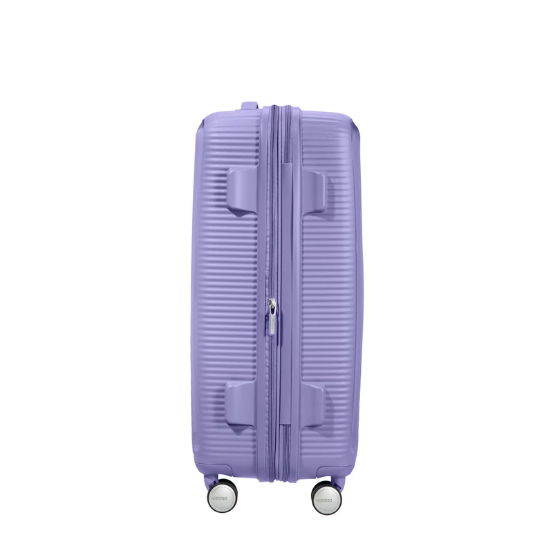 American Tourister Soundbox 4-kerekes keményfedeles bővíthető bőrönd 67 x 46.5 x 29/32 cm, lila