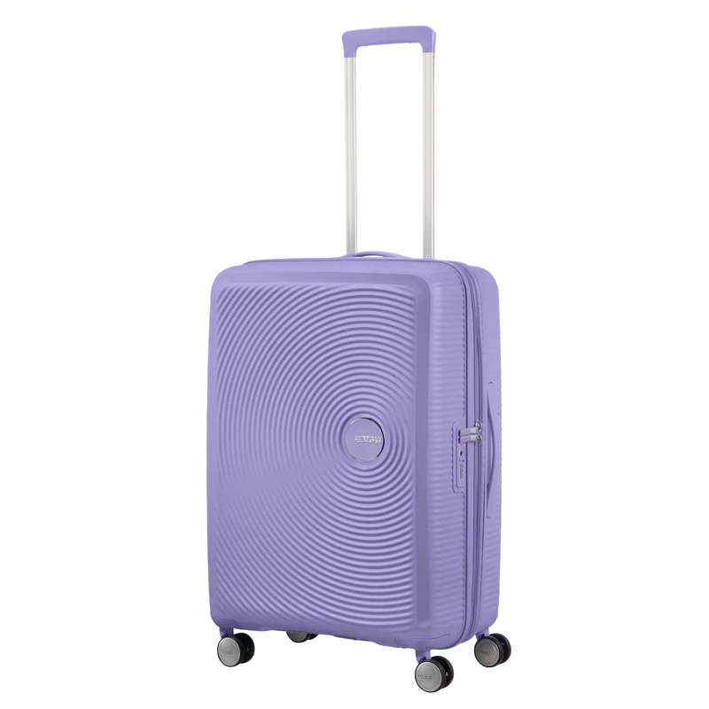 American Tourister Soundbox 4-kerekes keményfedeles bővíthető bőrönd 67 x 46.5 x 29/32 cm, lila