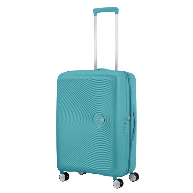 American Tourister Soundbox 4-kerekes keményfedeles bővíthető bőrönd 67 x 46.5 x 29/32 cm, türkiz