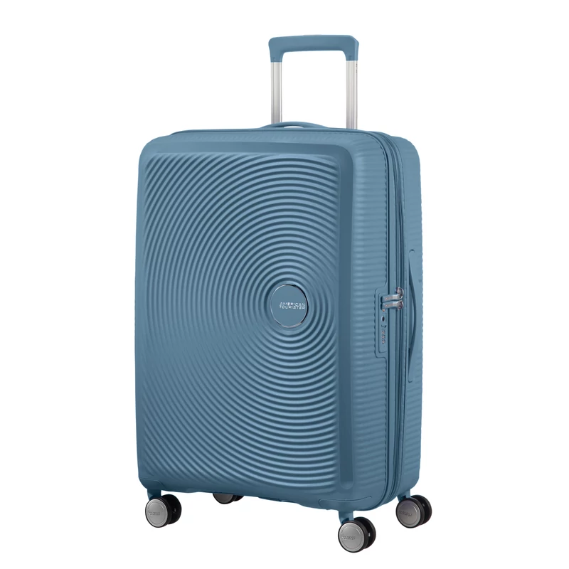 American Tourister Soundbox 4-kerekes keményfedeles bővíthető bőrönd 67 x 46.5 x 29/32 cm, szürkés kék