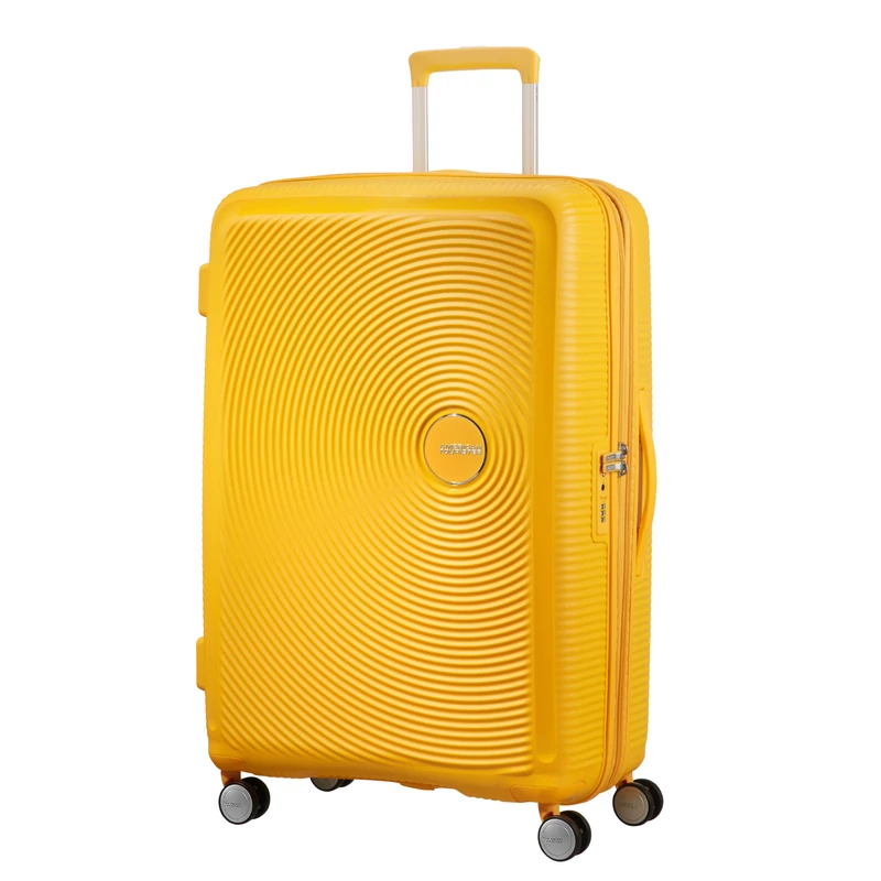 American Tourister Soundbox 4-kerekes keményfedeles bővíthető bőrönd 77 x 51.5 x 29.5/32.5 cm, sárga