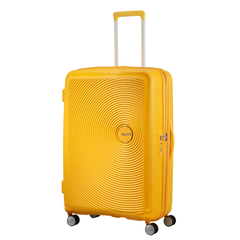 American Tourister Soundbox 4-kerekes keményfedeles bővíthető bőrönd 77 x 51.5 x 29.5/32.5 cm, sárga