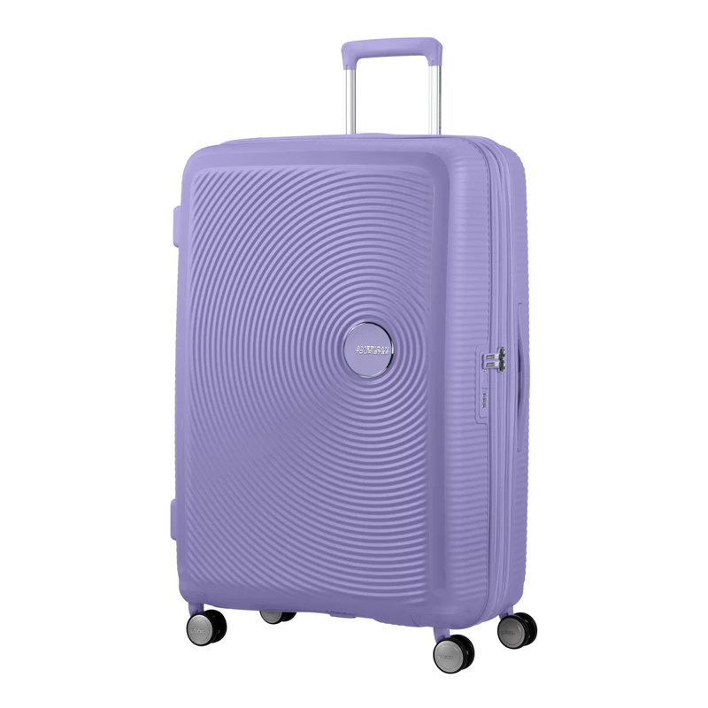 American Tourister Soundbox 4-kerekes keményfedeles bővíthető bőrönd 77 x 51.5 x 29.5/32.5 cm, lila
