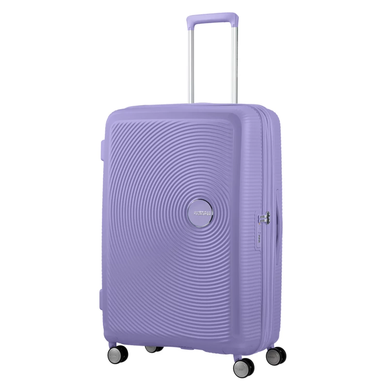 American Tourister Soundbox 4-kerekes keményfedeles bővíthető bőrönd 77 x 51.5 x 29.5/32.5 cm, lila