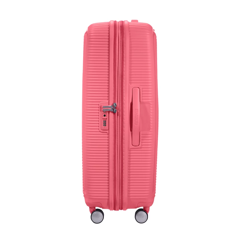 American Tourister Soundbox 4-kerekes keményfedeles bővíthető bőrönd 77 x 51.5 x 29.5/32.5 cm, rózsaszín