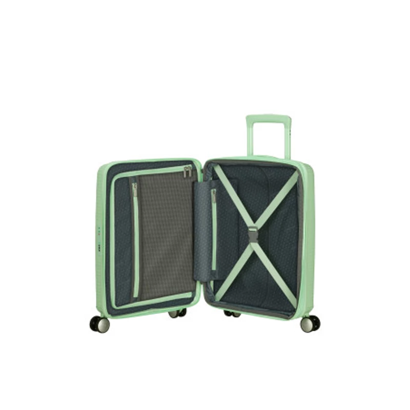 American Tourister Soundbox 4-kerekes keményfedeles bővíthető kabin bőrönd 55x40x20/23 cm, pasztell zöld