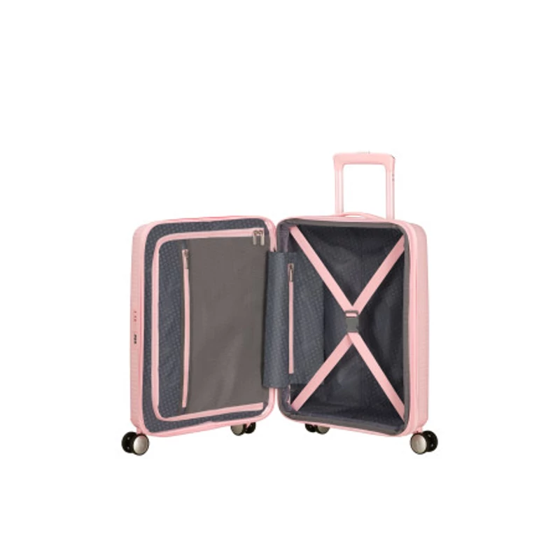American Tourister Soundbox 4-kerekes keményfedeles bővíthető kabin bőrönd 55x40x20/23 cm, pasztell rózsaszín