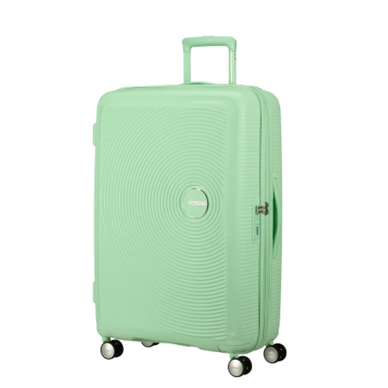 American Tourister Soundbox 4-kerekes keményfedeles bővíthető bőrönd 77 x 51.5 x 29.5/32.5 cm, pasztell zöld