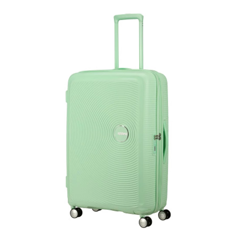 American Tourister Soundbox 4-kerekes keményfedeles bővíthető bőrönd 77 x 51.5 x 29.5/32.5 cm, pasztell zöld