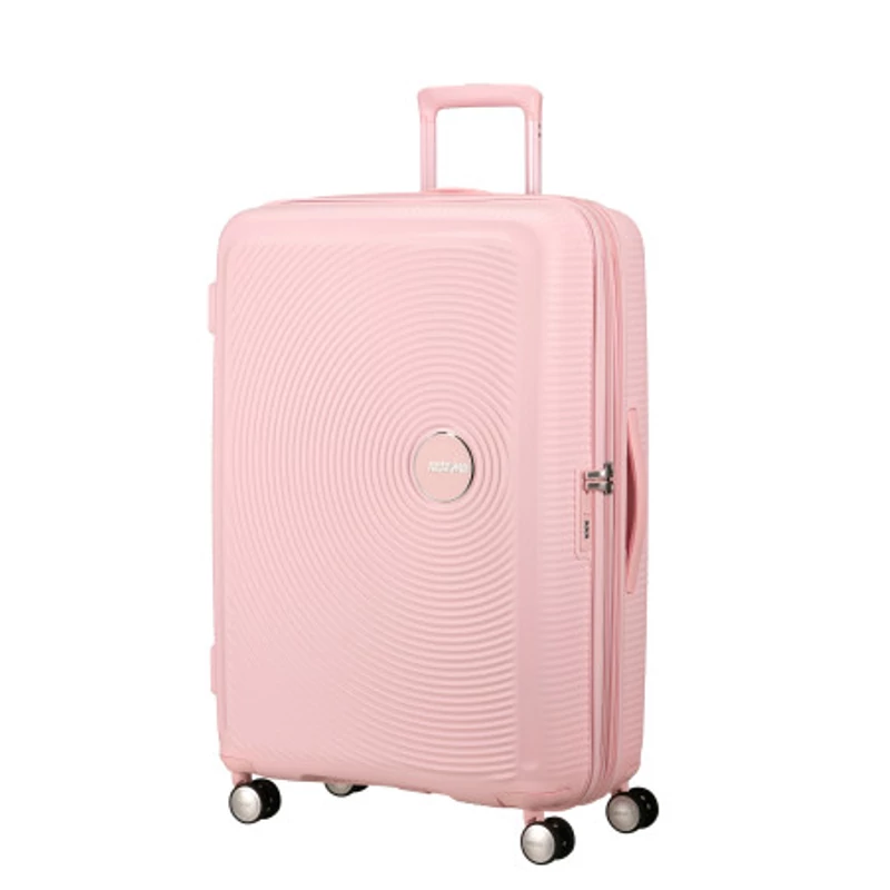 American Tourister Soundbox 4-kerekes keményfedeles bővíthető bőrönd 77 x 51.5 x 29.5/32.5 cm, pasztell rózsaszín