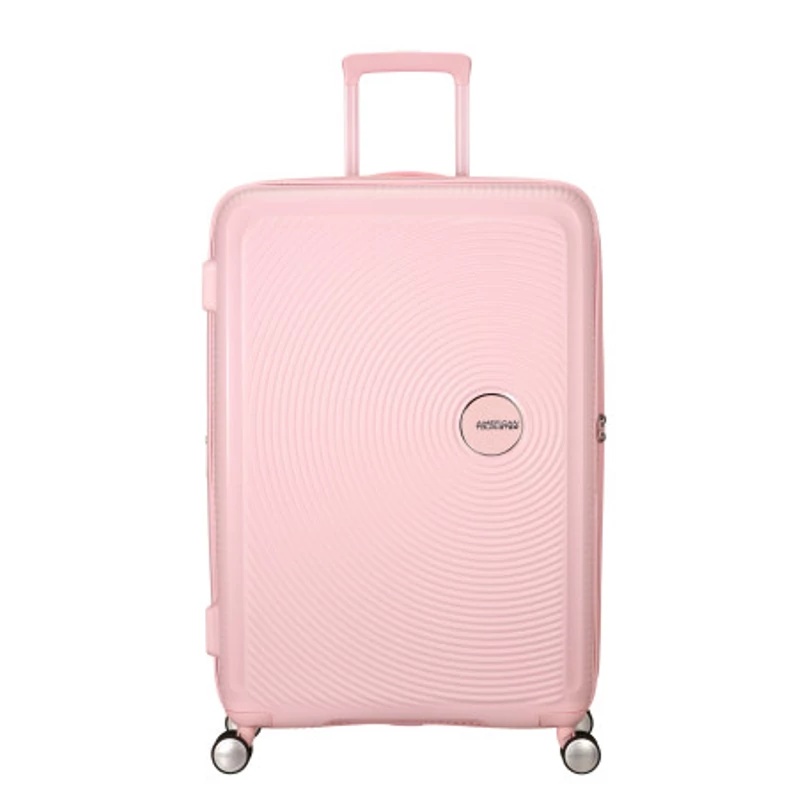 American Tourister Soundbox 4-kerekes keményfedeles bővíthető bőrönd 77 x 51.5 x 29.5/32.5 cm, pasztell rózsaszín