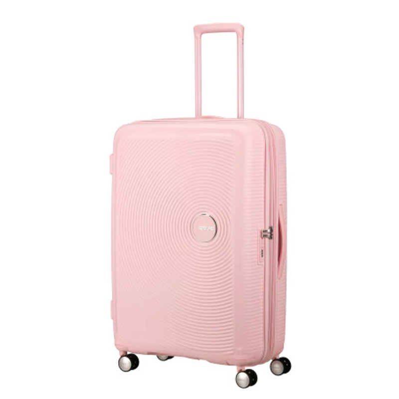 American Tourister Soundbox 4-kerekes keményfedeles bővíthető bőrönd 77 x 51.5 x 29.5/32.5 cm, pasztell rózsaszín