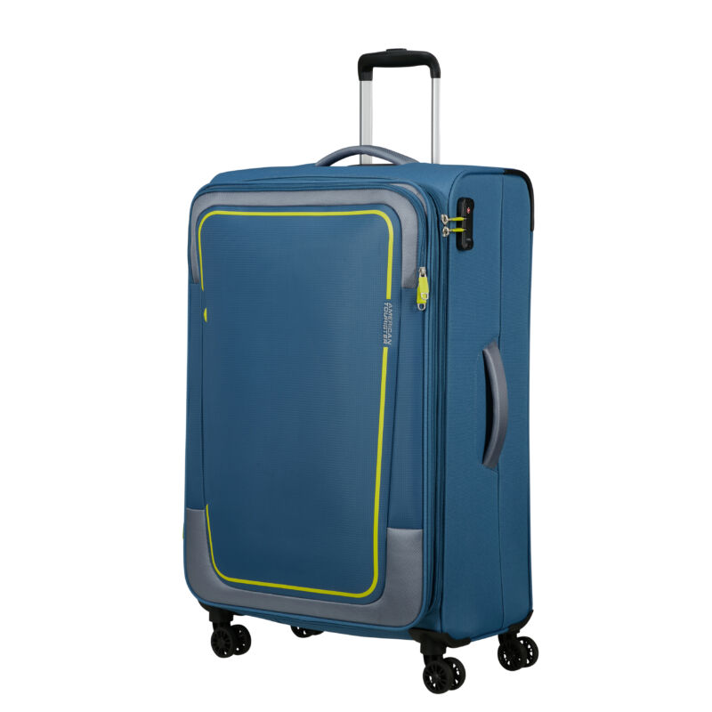American Tourister Pulsonic Spinner 4-kerekes bővíthető bőrönd 81 x 49 x 31/34 cm, kék