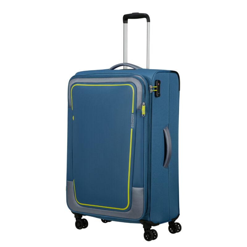 American Tourister Pulsonic Spinner 4-kerekes bővíthető bőrönd 81 x 49 x 31/34 cm, kék