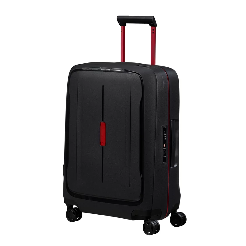 Samsonite Essens spinner 4-kerekes keményfedeles kabin bőrönd 55x40x20cm, fekete-piros