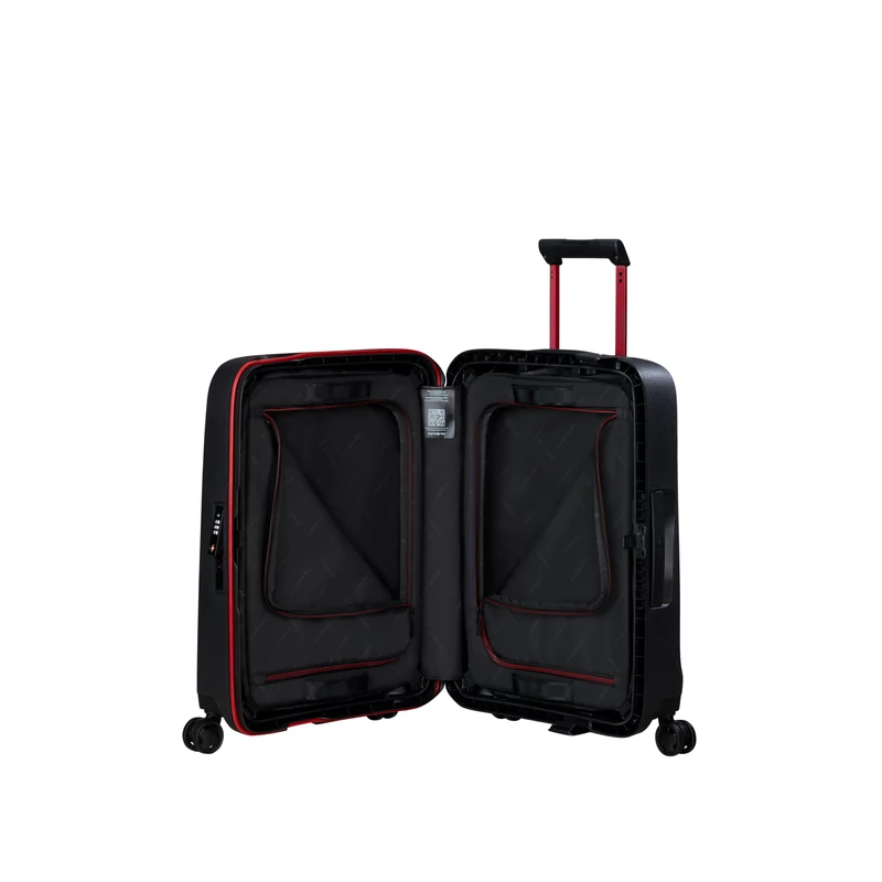 Samsonite Essens spinner 4-kerekes keményfedeles kabin bőrönd 55x40x20cm, fekete-piros