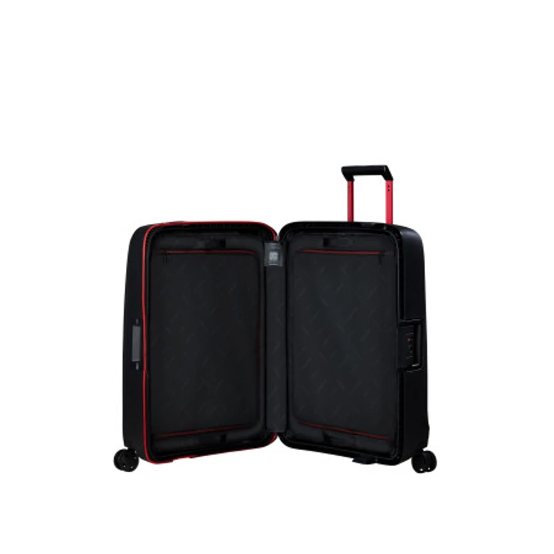 Samsonite Essens spinner 4-kerekes keményfedeles bőrönd 69 x 49 x 30 cm, fekete-piros