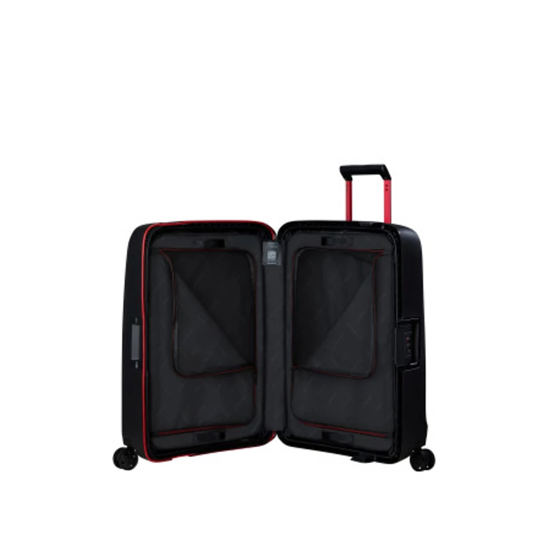 Samsonite Essens spinner 4-kerekes keményfedeles bőrönd 69 x 49 x 30 cm, fekete-piros