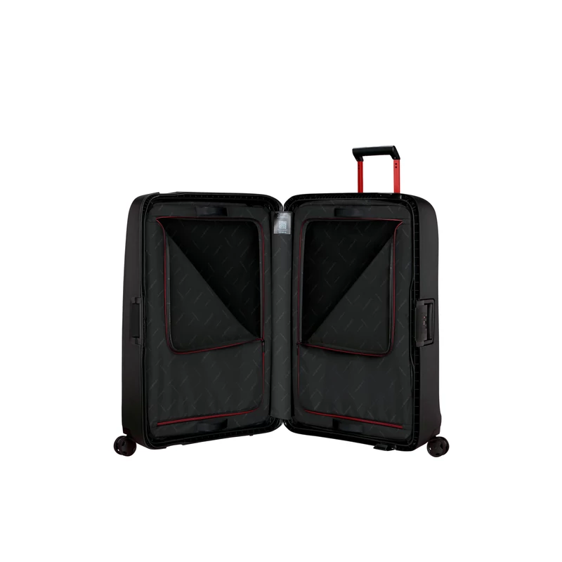 Samsonite Essens spinner 4-kerekes keményfedeles extra nagy bőrönd  81 x 56 x 34 cm, fekete-piros