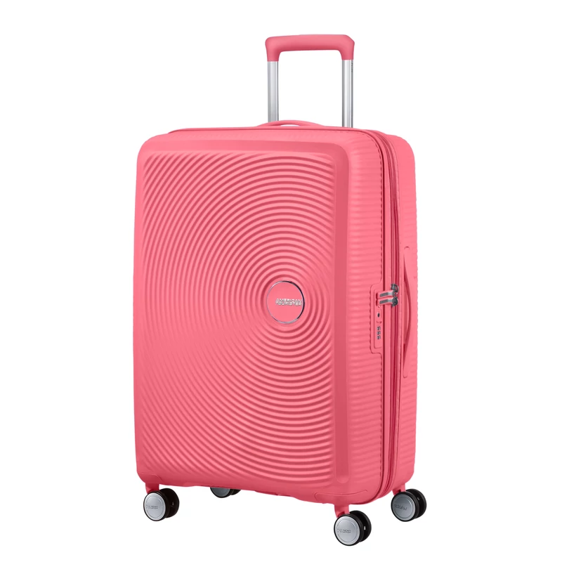 American Tourister Soundbox 4-kerekes keményfedeles bővíthető bőrönd 67 x 46.5 x 29/32 cm, rózsaszín