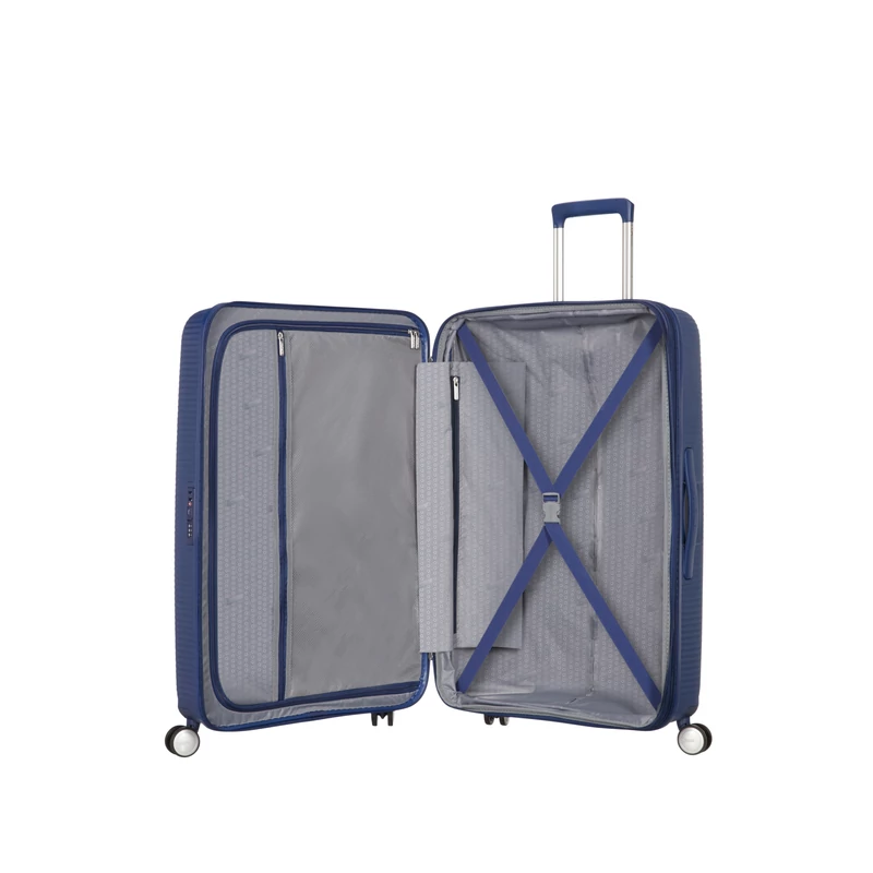 American Tourister Soundbox 4-kerekes keményfedeles bővíthető bőrönd 67 x 46.5 x 29/32 cm, sötétkék