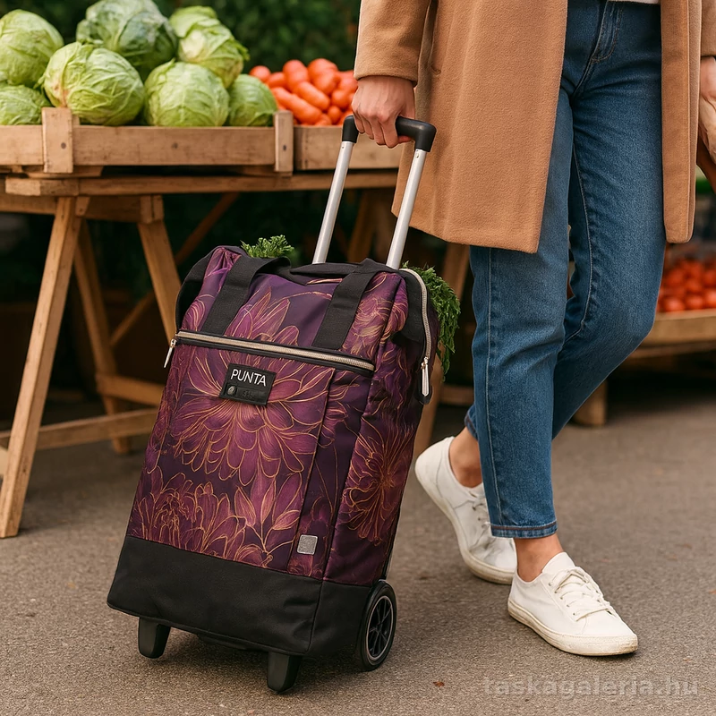 Punta kerekes bevásárlókocsi 40 L – virágmintás